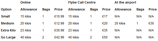 flybe hold luggage price